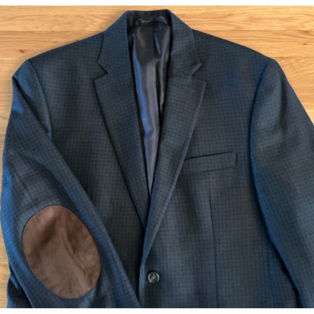 Lauren Ralph Lauren Blazer Sport Coat 40R Navy Blue Check Elbow Patch Preppy Ivy